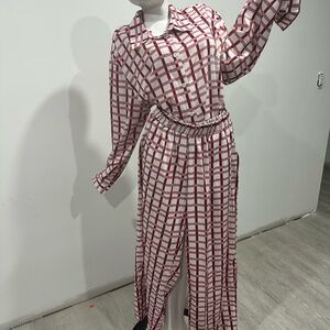 Women's Red Plaid Button-Front Jumpsuit